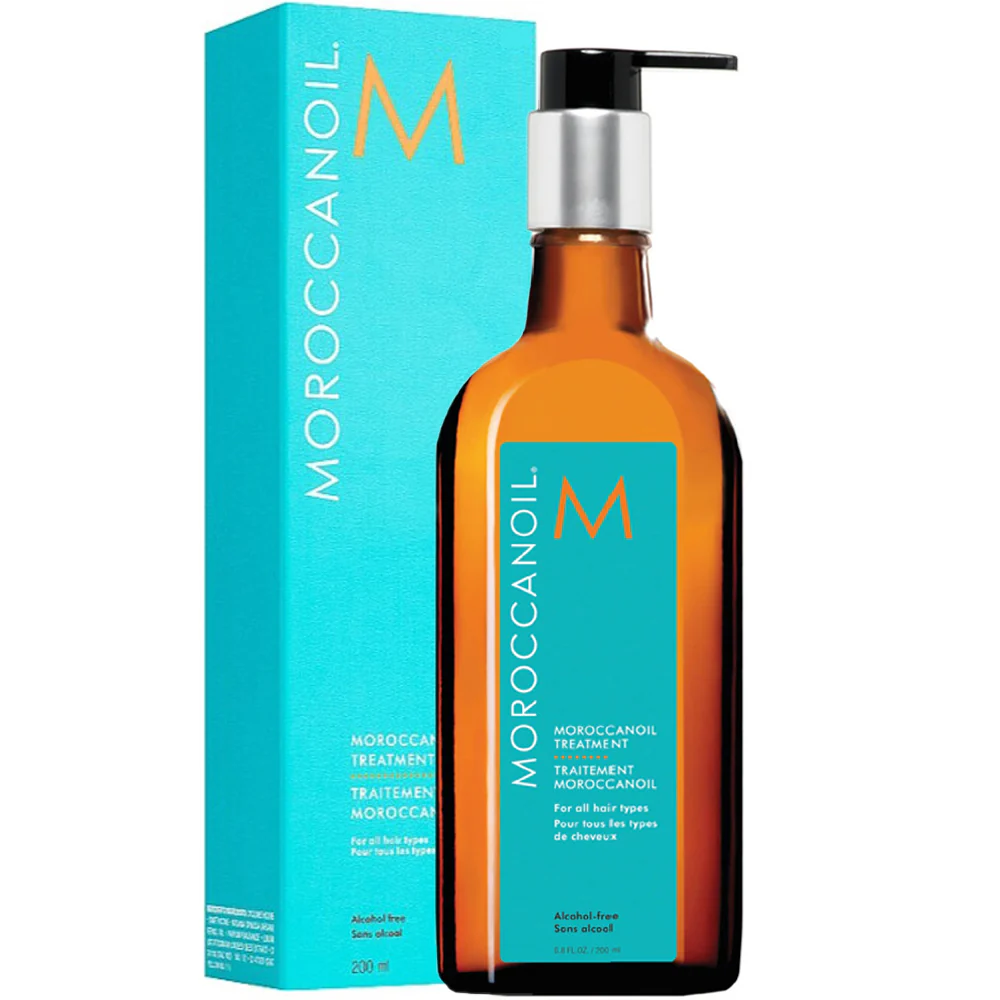 Moroccanoil bottle and packaging on a white background