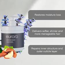 Eufora hair care product with text highlighting benefits on a light background