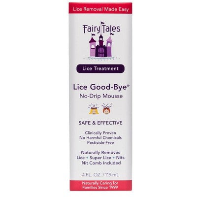 Fairy Tales Lice Good Bye No Drip Mousse 4oz bottle, natural lice treatment mousse that eliminates lice and nits safely while nourishing hair