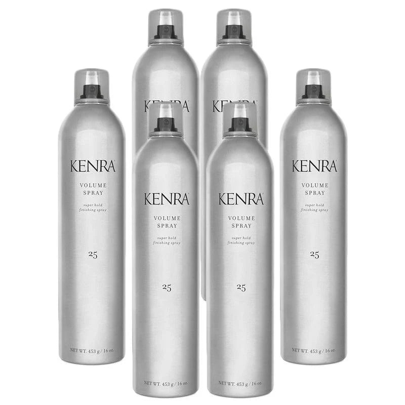 Set of Kenra Volume Spray bottles on a white background.Kenra Volume Spray #25 16oz can, extra hold hairspray that delivers long-lasting volume, strong hold, and flexible control without stickiness or flaking.