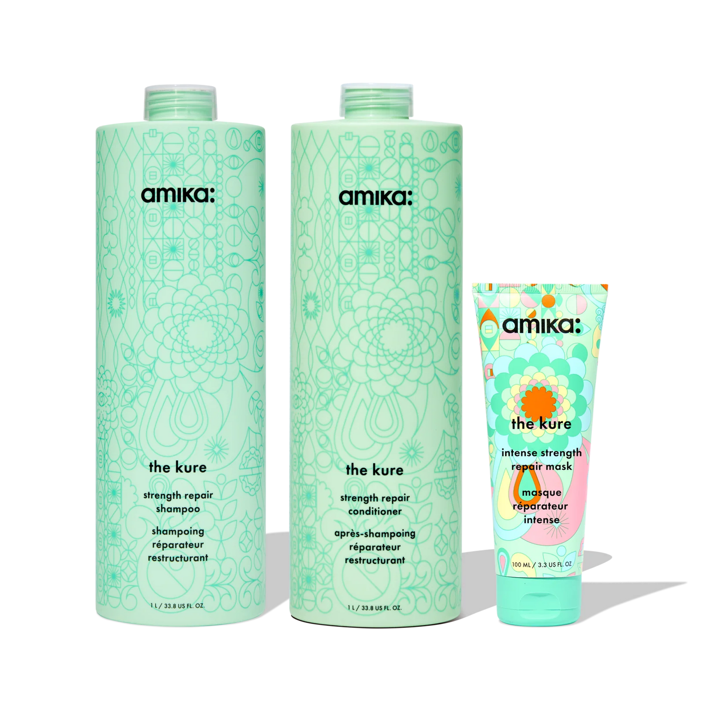Amika Super-sized Strength Repair Set the Kure Shampoo, Conditioner + Mask