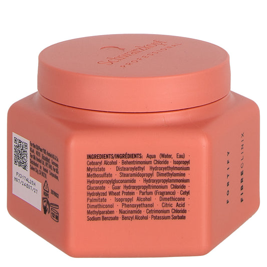 Schwarzkopf Professional Fibre Clinix Fortify Treatment Mask 250ml, intensive mask for damaged hair to restore strength, smoothness, and resilience back ingredients label