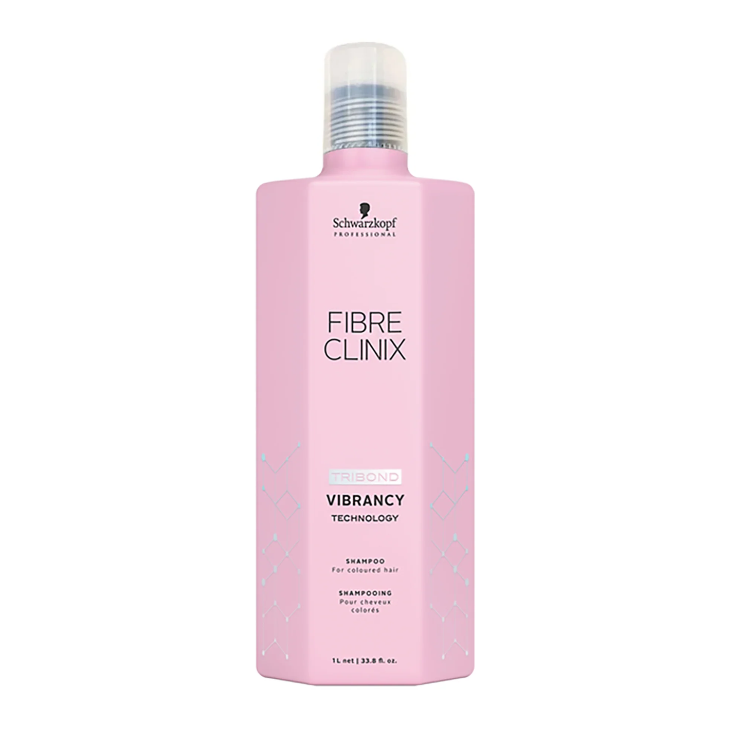 Schwarzkopf Fibre Clinix Vibrancy Shampoo 1 liter bottle, professional shampoo that gently cleanses and protects color-treated hair for vibrant results.