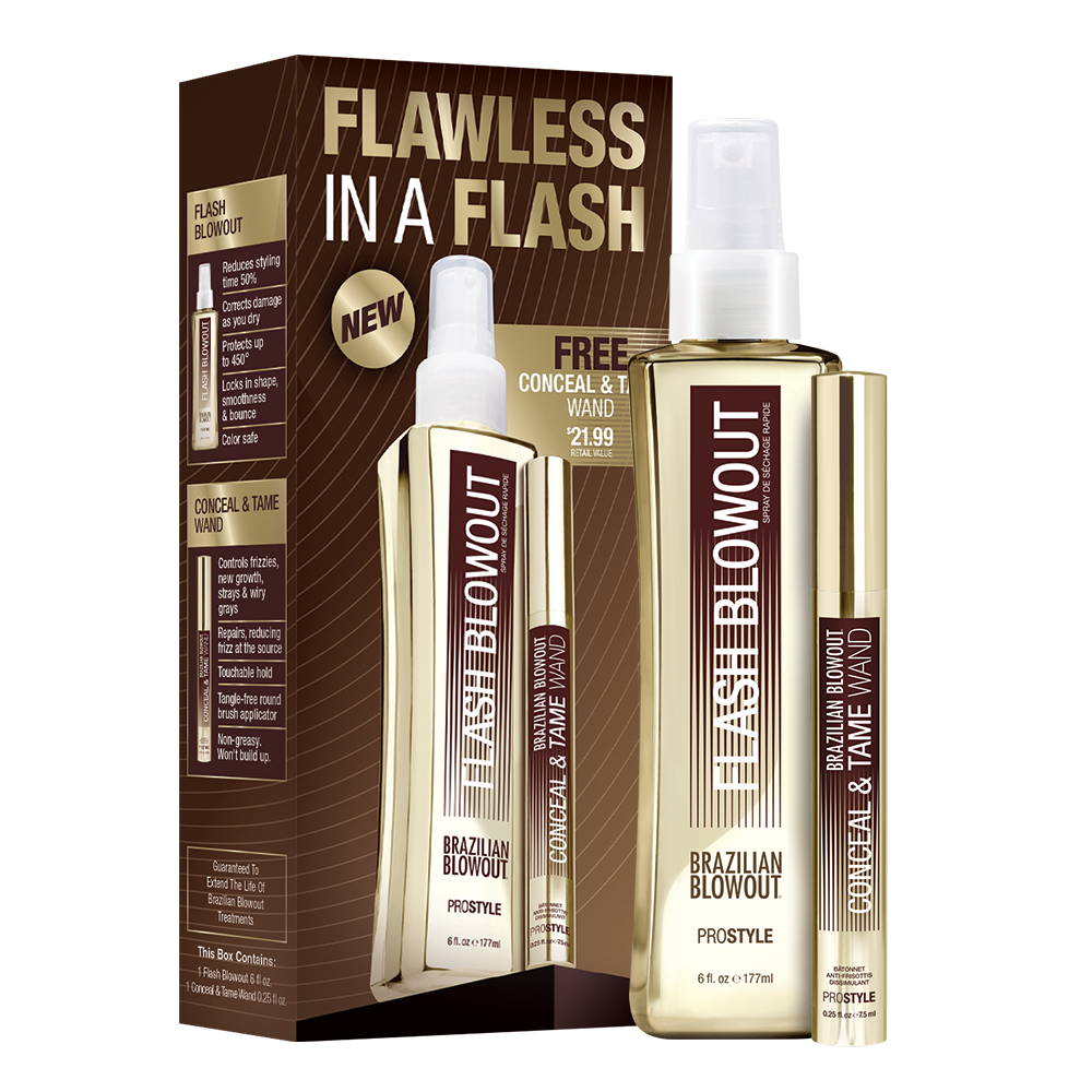 Brazilian Blowout Flash Blowout + Conceal & Tame Polishing Wand Duo Pack - 6 oz / 177 ml + 0.25 oz / 7.5 ml