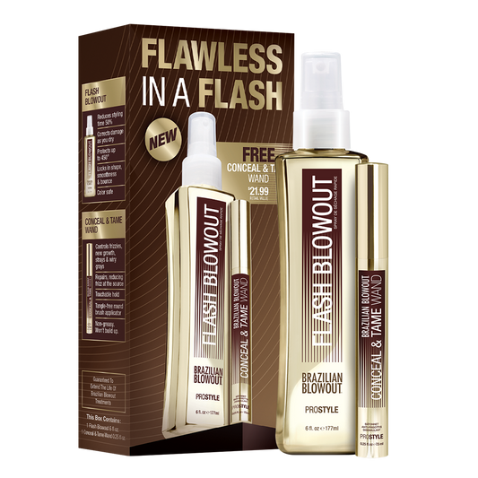 Brazilian Blowout Flash Blowout + Conceal & Tame Polishing Wand Duo Pack - 6 oz / 177 ml + 0.25 oz / 7.5 ml