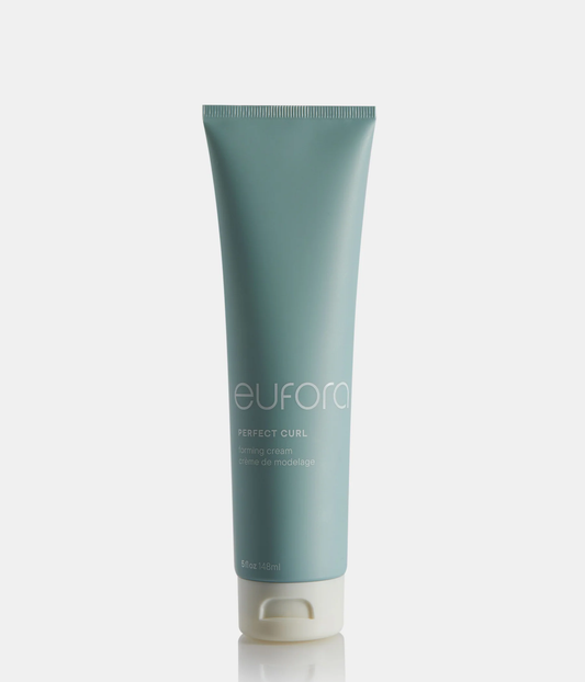 Blue tube of Eufora Perfect Curl product on a white background
