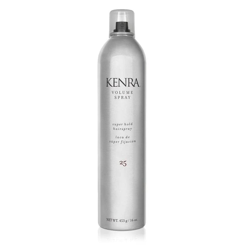 Kenra Volume Spray bottle on a white background. Kenra Volume Spray #25 16oz can, extra hold hairspray that delivers long-lasting volume, strong hold, and flexible control without stickiness or flaking.