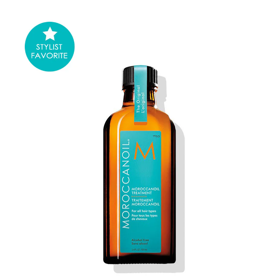 Moroccanoil hair treatment bottle with a 'Stylist Favorite' label on a white background