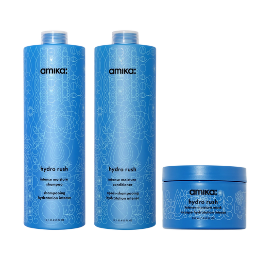 Amika Super-sized Hydration Set Hydro Rush Shampoo, Conditioner + Hair Mask