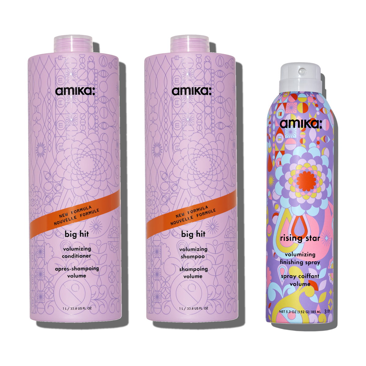 Amika Super-sized Iconic Volume Bundle Big Hit Shampoo + Conditioner + Rising Star Spray