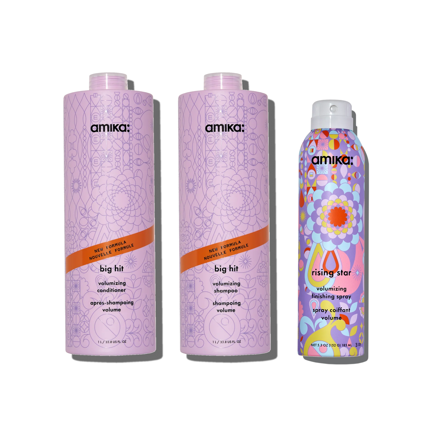 Amika Super-sized Iconic Volume Bundle Big Hit Shampoo + Conditioner + Rising Star Spray