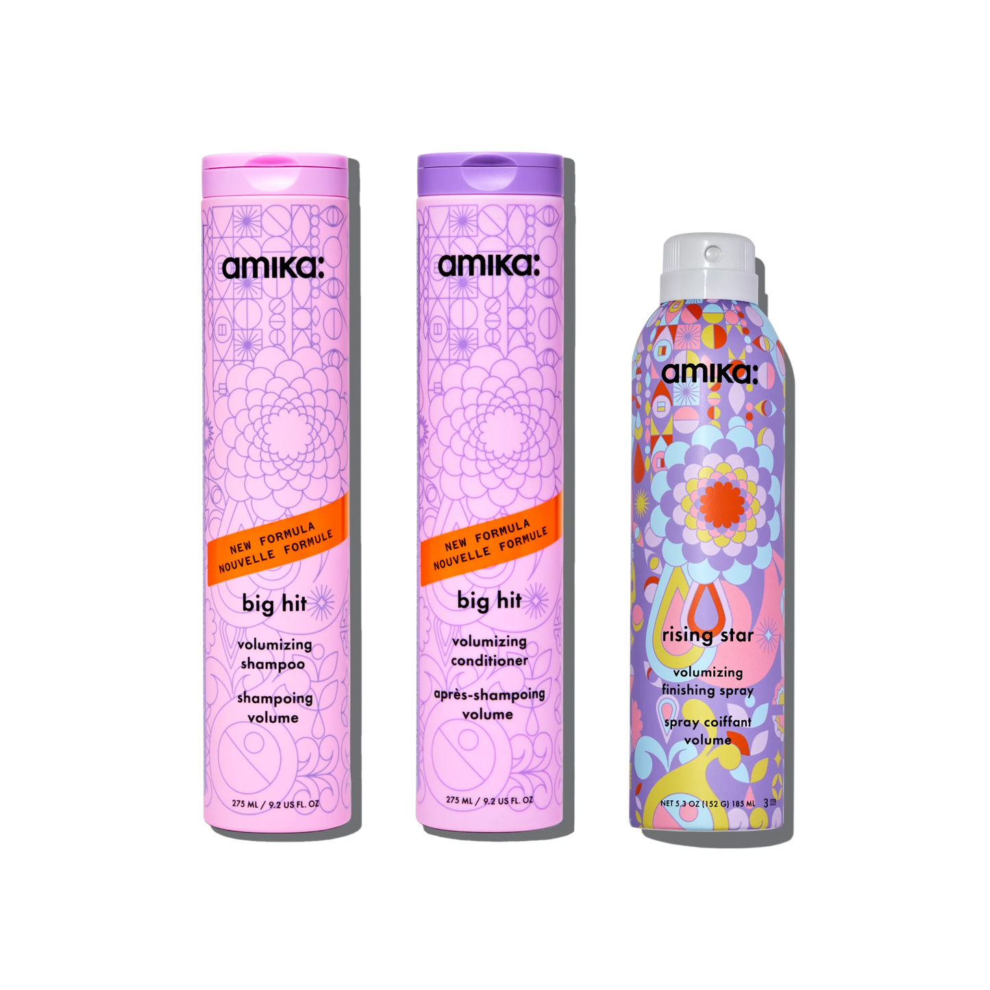 Amika Iconic Volume Wash + Style Set Big Hit Shampoo + Conditioner + Rising Star Spray