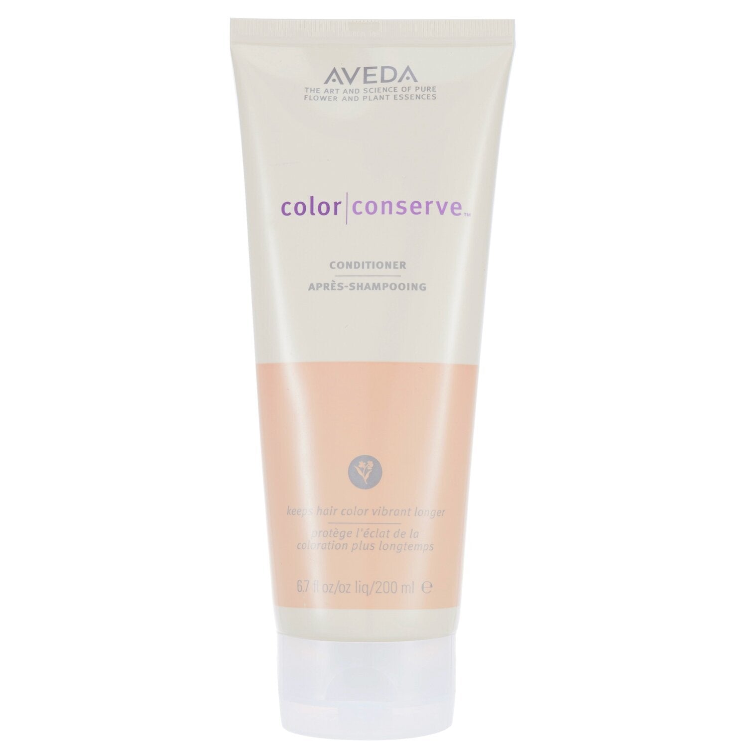 Aveda Color Conserve conditioner bottle on a white background. Aveda Color Conserve Conditioner 6.7oz bottle, color-protecting conditioner that nourishes hair, preserves color vibrancy, and leaves strands soft, smooth, and healthy.