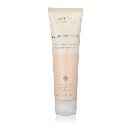 Aveda Color Conserve treatment tube on a white background. Aveda Color Conserve Strengthening Treatment 4.2oz jar, intensive treatment that strengthens color-treated hair, reduces breakage, and enhances shine and smoothness.