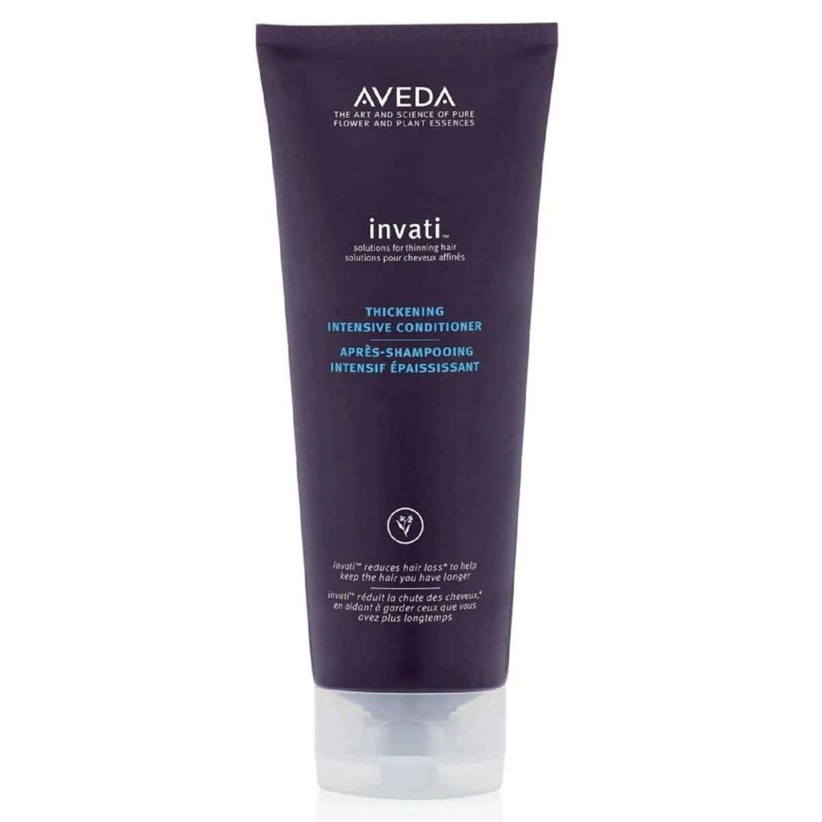 Aveda invati thickening intensive conditioner tube on a white background. Aveda Invati Thickening Intensive Conditioner 6.7oz bottle, rich conditioner that strengthens hair, adds body, and supports thicker, fuller-looking hair.