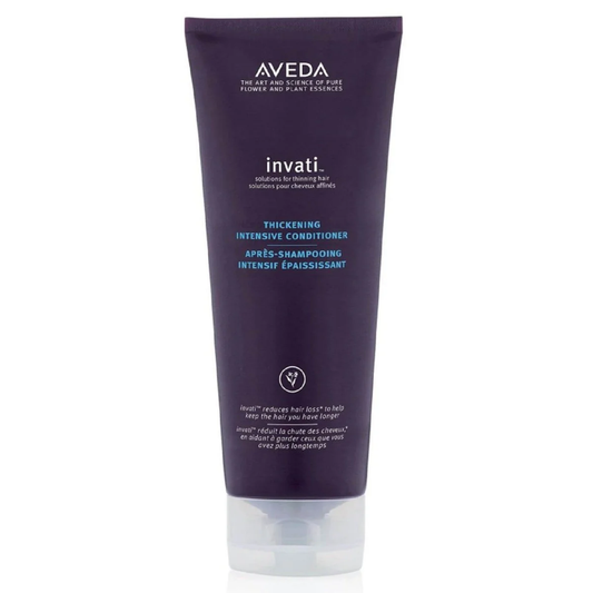 Aveda invati thickening intensive conditioner tube on a white background. Aveda Invati Thickening Intensive Conditioner 6.7oz bottle, rich conditioner that strengthens hair, adds body, and supports thicker, fuller-looking hair.