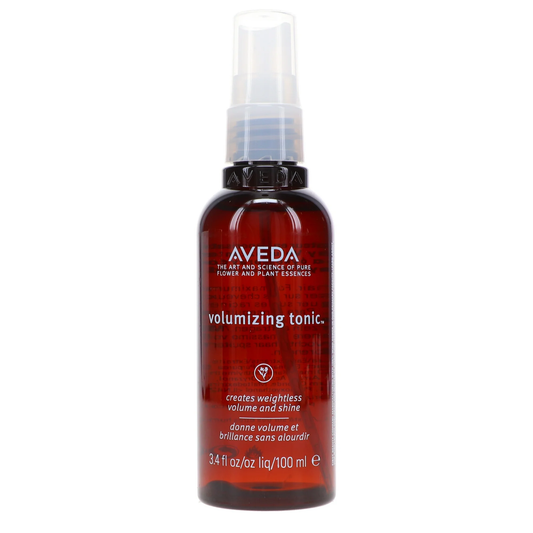 Aveda volumizing tonic bottle on a white background.Aveda Volumizing Tonic 3.4oz spray bottle, lightweight styling tonic that adds lift at the roots, enhances fullness, and boosts body for fine and limp hair.