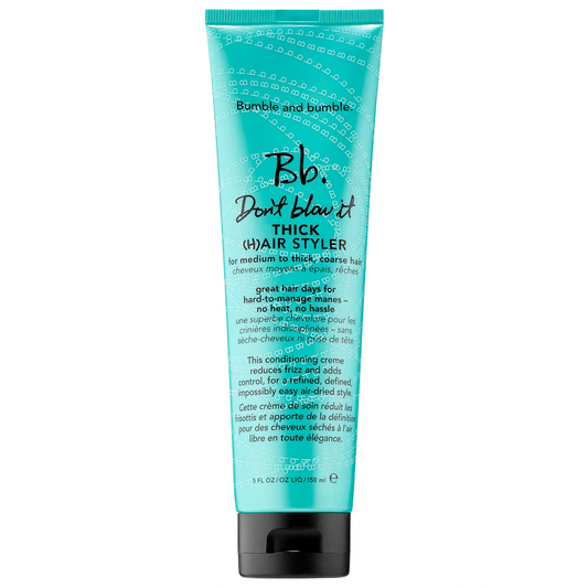 Bumble and bumble Thick Hair Styler tube on a white background. Bumble and Bumble Don’t Blow It – Thick Hair Styler 5oz jar, lightweight styler that adds volume, texture, and control while enhancing fullness and manageability for thick hair.