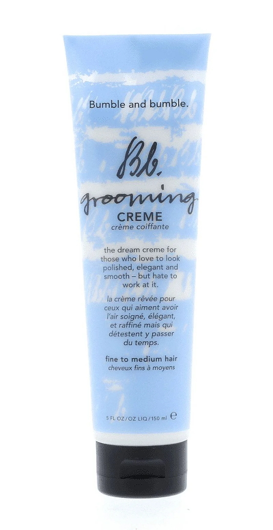 Bumble and Bumble Grooming Creme tube on a white background. Bumble and Bumble Grooming Creme 5oz jar, versatile styling cream that provides light hold, smooths frizz, adds shine, and enhances manageability for all hair types