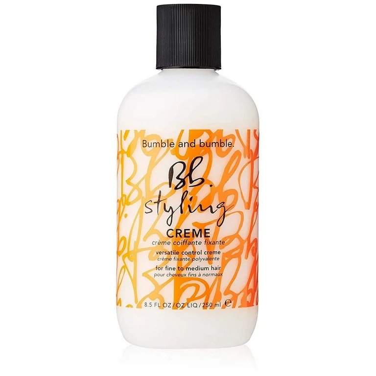 Bumble and bumble Styling Creme bottle on a white background. Bumble and Bumble Styling Creme 8.5oz jar, versatile styling cream that provides light hold, smooths frizz, adds shine, and enhances manageability for all hair types