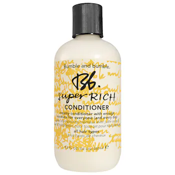 Bumble and bumble Super Rich Conditioner bottle on a white background. Bumble and Bumble Super Rich Conditioner 8.5oz bottle, deeply nourishing conditioner that hydrates, detangles, and softens hair while enhancing shine and manageability.