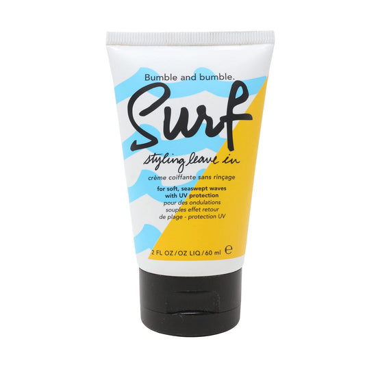 Bumble and bumble Surf styling leave-in product on a white background. Bumble and Bumble Surf Styling Leave-In 2oz bottle, lightweight leave-in treatment that adds texture, volume, and beachy waves while enhancing softness and shine