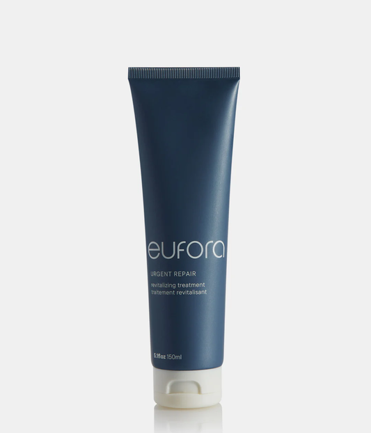 Blue tube of Eufora Urgent Repair treatment on a white background