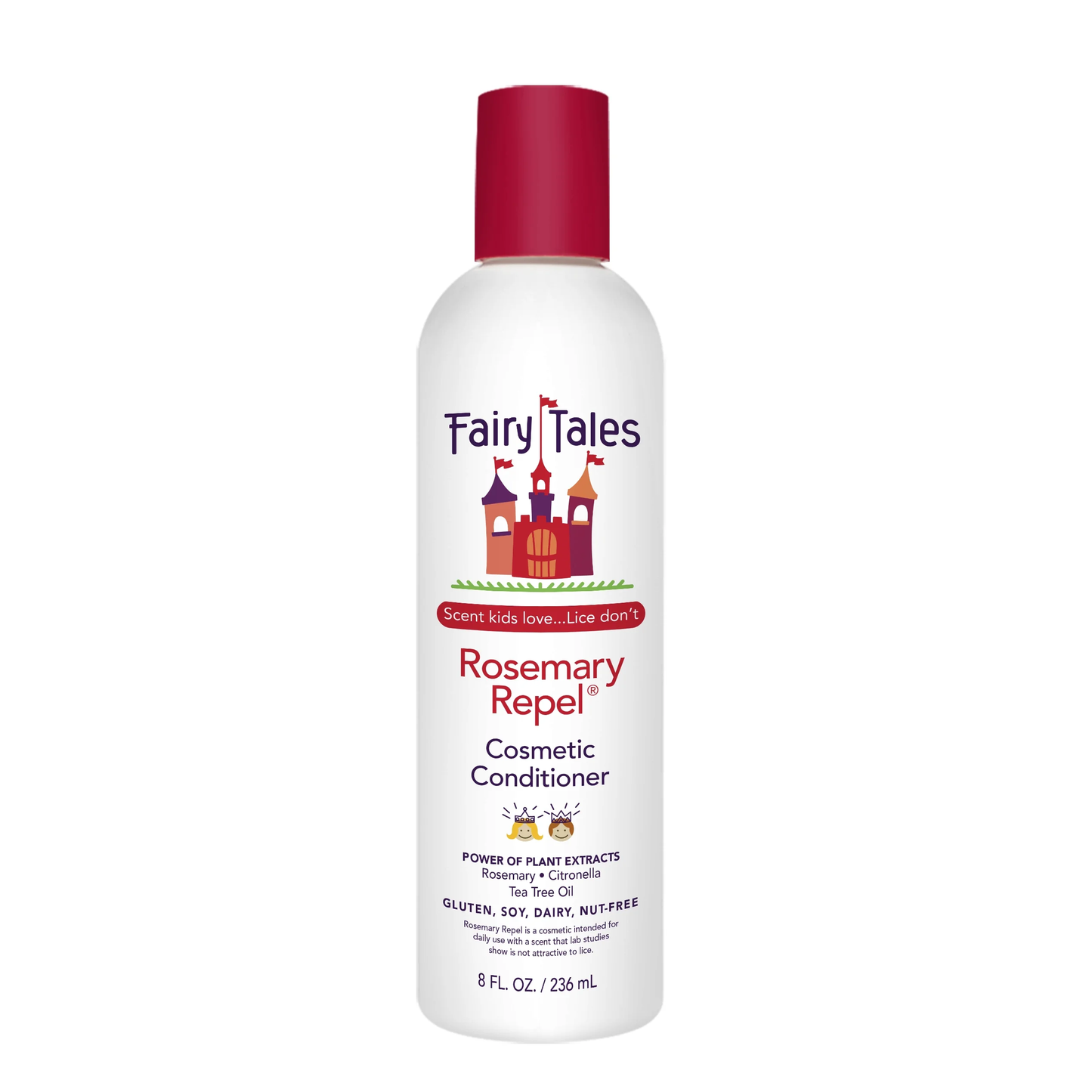 Fairy Tales Rosemary Repel Cosmetic Conditioner bottle on a white background. Fairy Tales Rosemary Repel Conditioner 8oz bottle, nourishing conditioner that detangles, hydrates, strengthens hair, and naturally helps repel lice while enhancing shine.