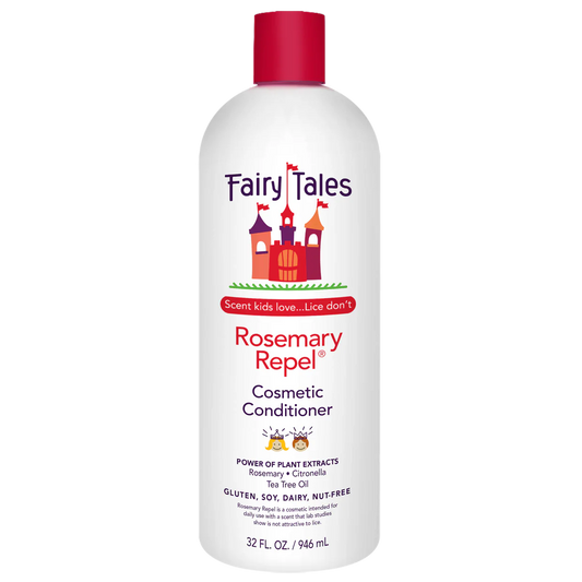 Fairy Tales Rosemary Repel Cosmetic Conditioner bottle on a white background. Fairy Tales Rosemary Repel Conditioner Liter bottle, nourishing conditioner that detangles, hydrates hair, strengthens strands, and helps repel lice naturally while enhancing shine.