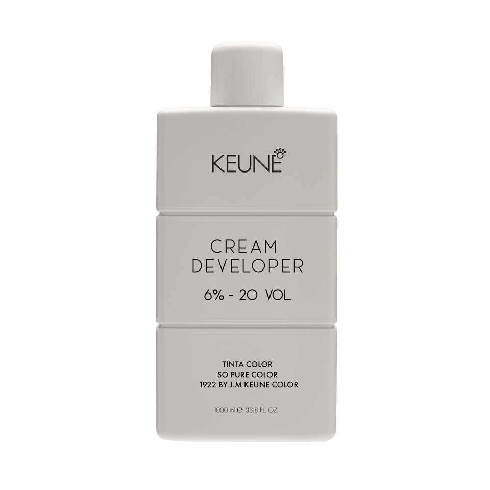 Keune Cream Developer 33.8oz bottle, professional hair developer that activates hair color for vibrant, consistent, and long-lasting results. 6% 20 vol