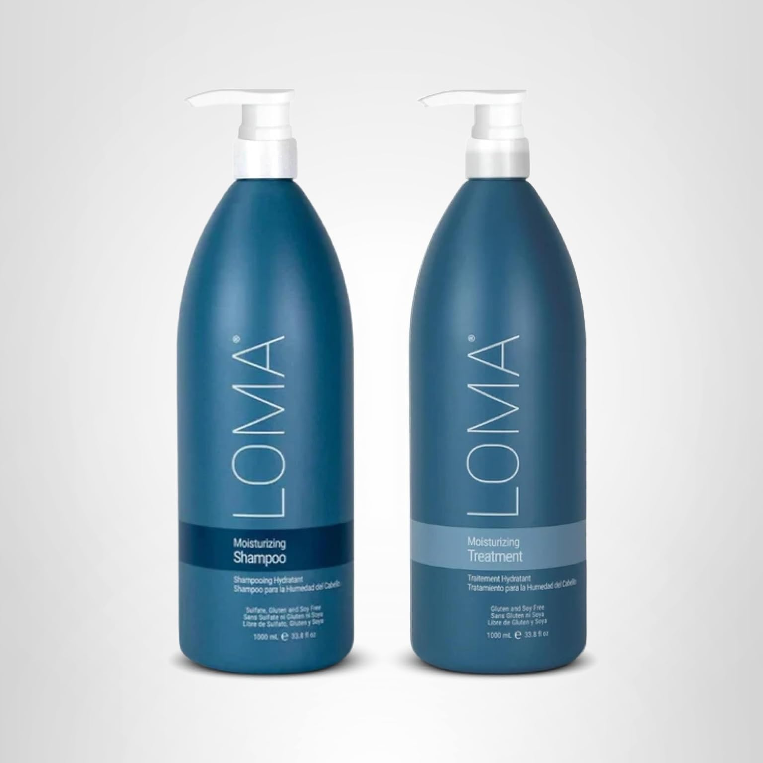 Loma Hair Care Moisturizing Shampoo & Treatment 33.8oz duo, deeply hydrating formula that nourishes, softens, and restores hair’s natural shine and health.