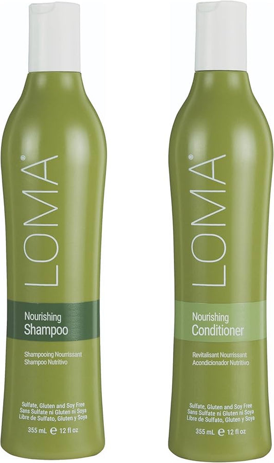 Loma Hair Care Nourishing Shampoo & Conditioner 12oz duo, cleanses, hydrates, and nourishes hair for softness, shine, and healthy manageability