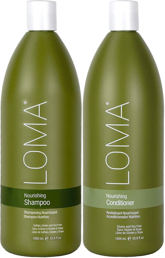Loma Hair Care Nourishing Shampoo & Conditioner 33.8oz duo, rich formula that deeply hydrates, strengthens, and enhances shine for healthy hair.