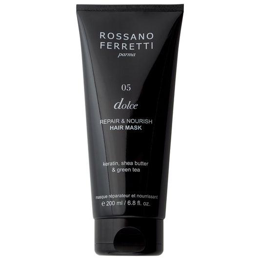 Black hair mask tube with 'Rossano Ferretti' branding on a white background