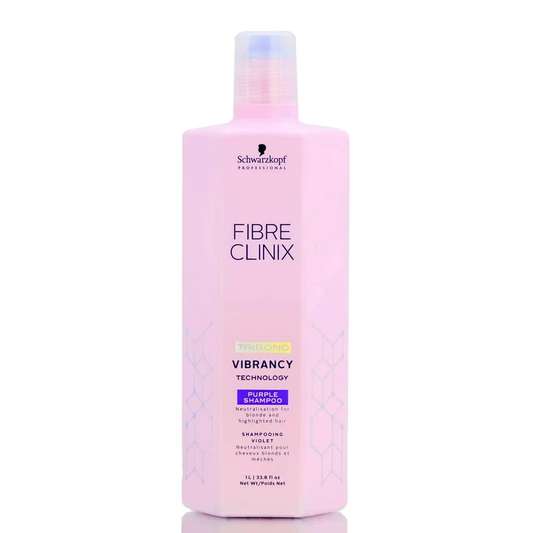 Schwarzkopf Fibre Clinix Vibrancy Purple Shampoo 1 liter bottle, color-correcting shampoo for vibrant, cool-toned hair and neutralizing brassiness.
